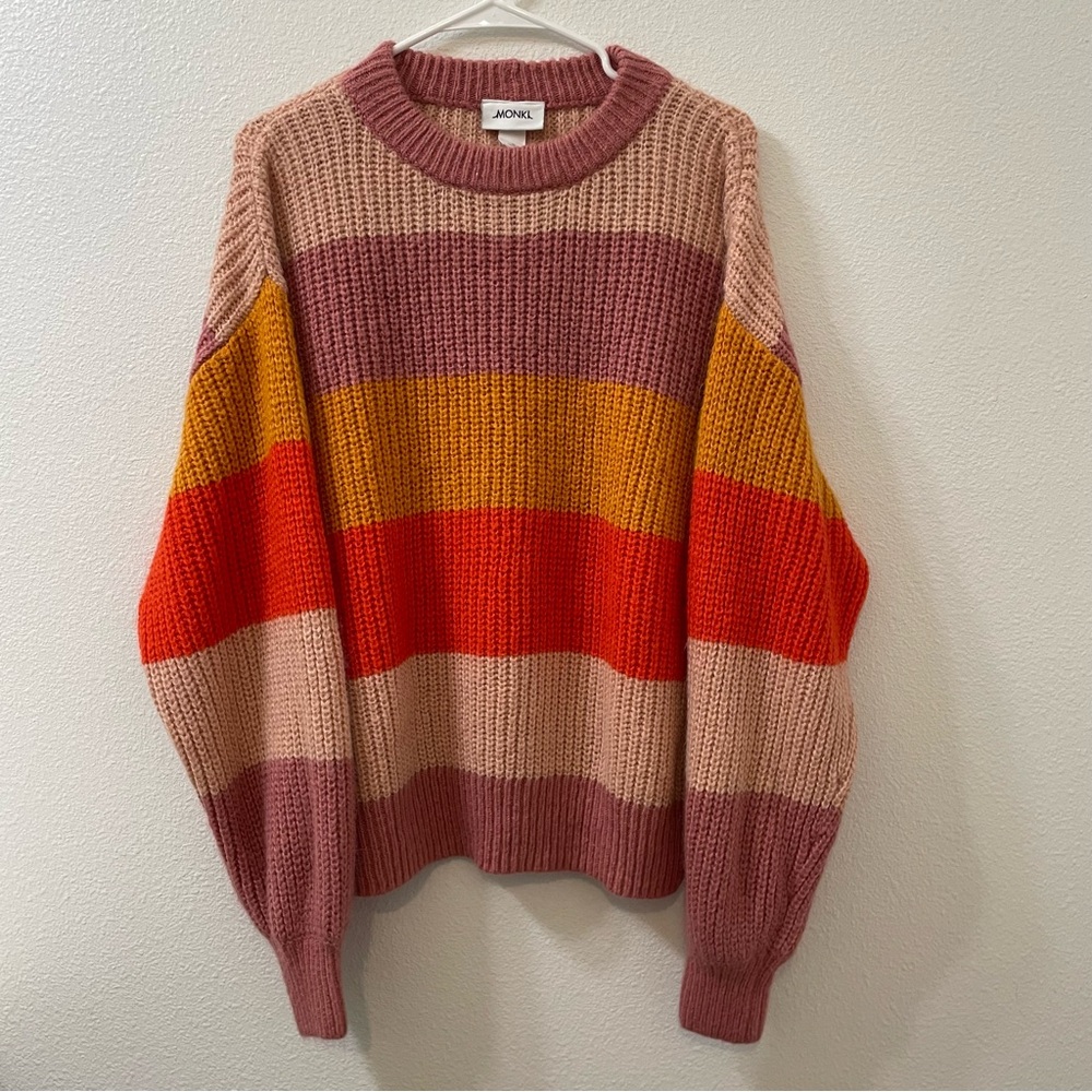 Monki sweater colorblock pink mohair blend medium tall